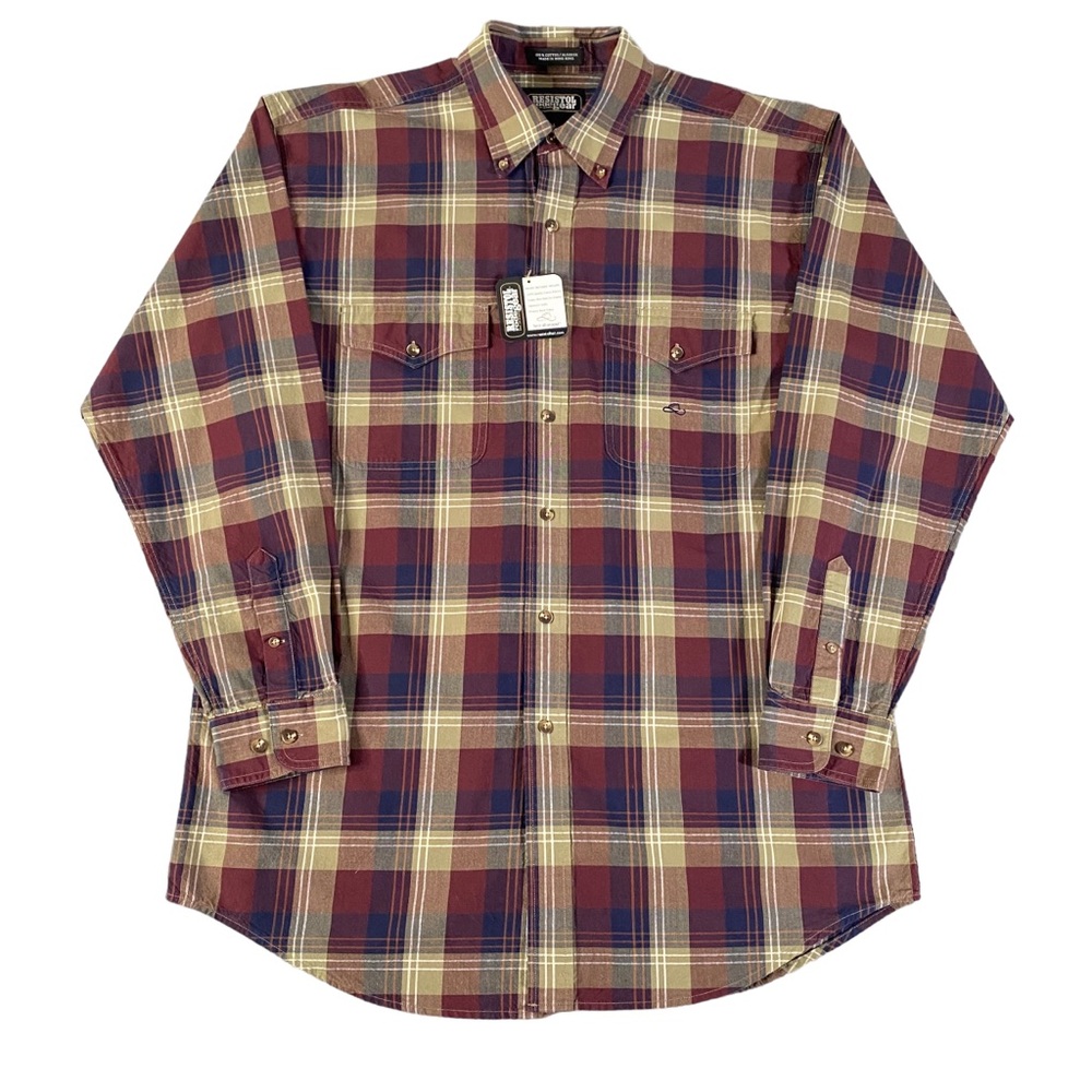 Vintage Resistol Rodeo Gear Shirt Mens Large Blue Burgundy Plaid Button Western